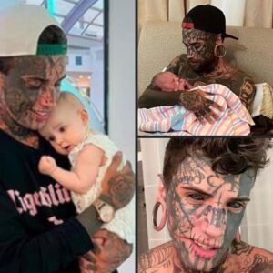 Dad whose body is completely covered in tattoos undergoes transformation for the sake of his young daughter