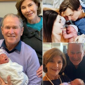 George W. Bush greets his grandchild, who has been named after his great-grandfathers